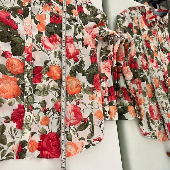 Talbots Womens Button Up Shirt Top Size 20 Multicolor Floral Rose Long Sleeve - Picture 9 of 11